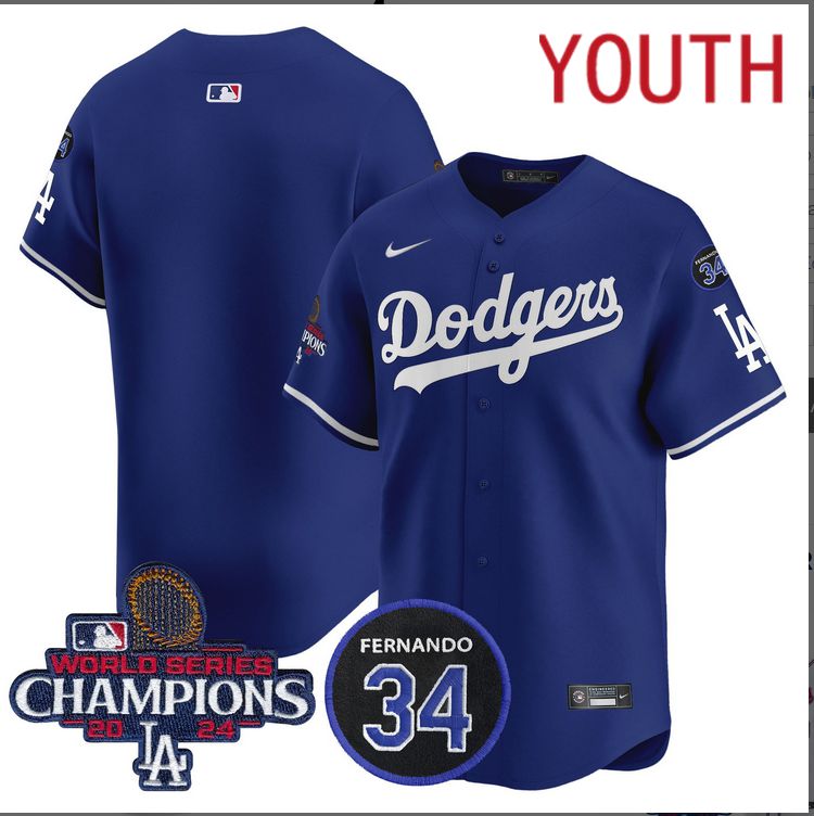 Youth MLB Los Angeles Dodgers blank blue 2024 World Series Champions Patch Limited Jersey